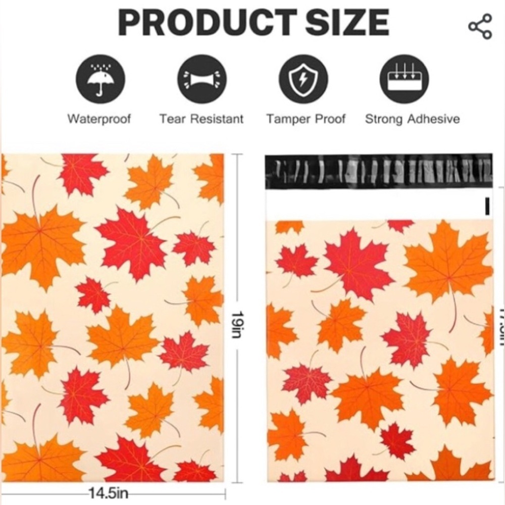 10 Count - Variety Bundle of 14.5x19 Polymailers (MAPLE LEAVES + FALL LEAVES) - Picture 3 of 9